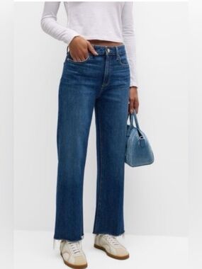 PAIGE Leenah Ankle Denim Jeans Blue Raw Hem High Rise Crop Size 28